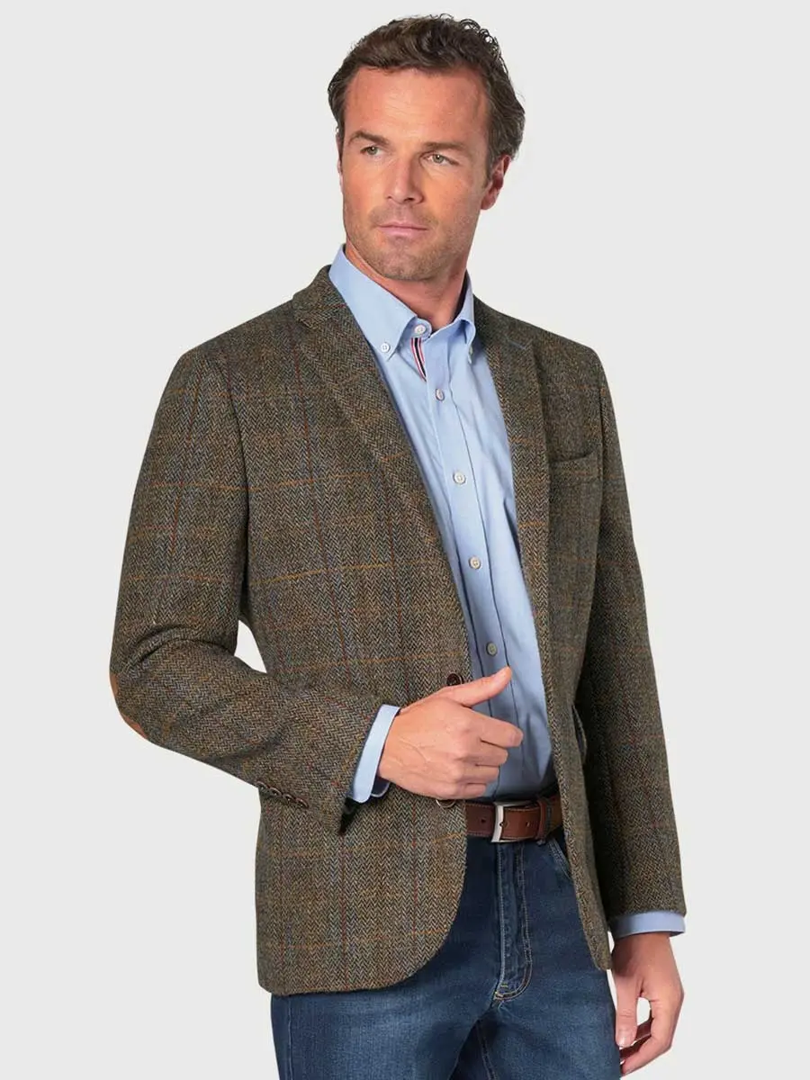 30% OFF - HARRIS TWEED Sumburgh Jacket - Mens - Mid-Brown with Check - Size: 52 REGULAR