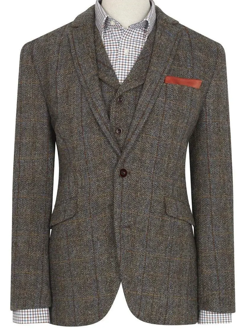 30% OFF - HARRIS TWEED Sumburgh Jacket - Mens - Mid-Brown with Check - Size: 52 REGULAR - Image 6