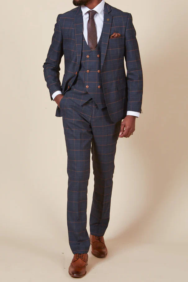 60% OFF - MARC DARCY Jenson Blazer - Mens Slim Fit - Marine Navy Check - Size: UK 34