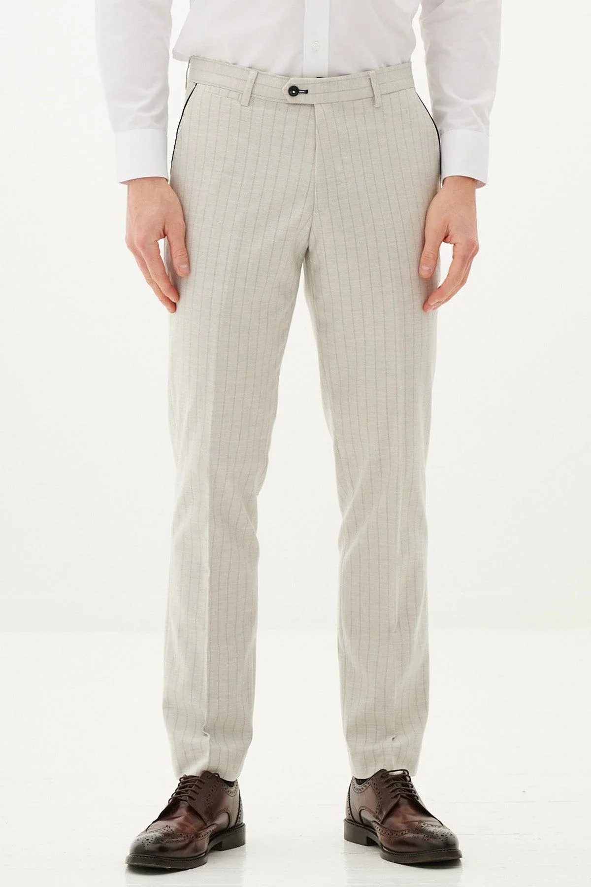 50% OFF - MARC DARCY Grant Three Piece Suit - Mens Slim Fit - Stone Pinstripe - Size: 44 Regular With 38 Trousers - Image 13