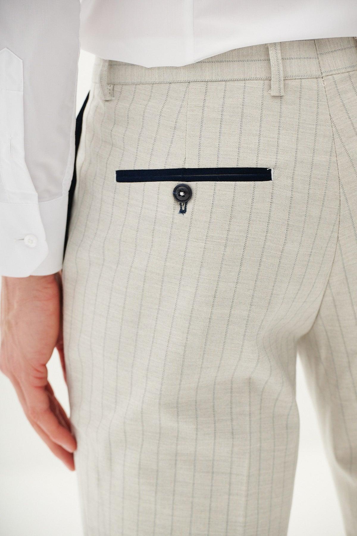 50% OFF - MARC DARCY Grant Three Piece Suit - Mens Slim Fit - Stone Pinstripe - Size: 44 Regular With 38 Trousers - Image 14