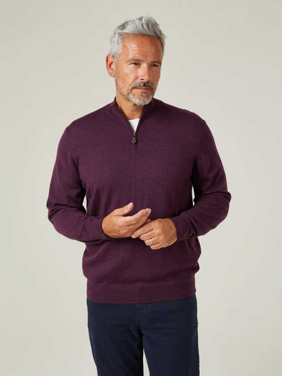 ALAN PAINE Barton 1/4 Zip Merino Wool Sweater - Mens - Blackgrape - Image 2