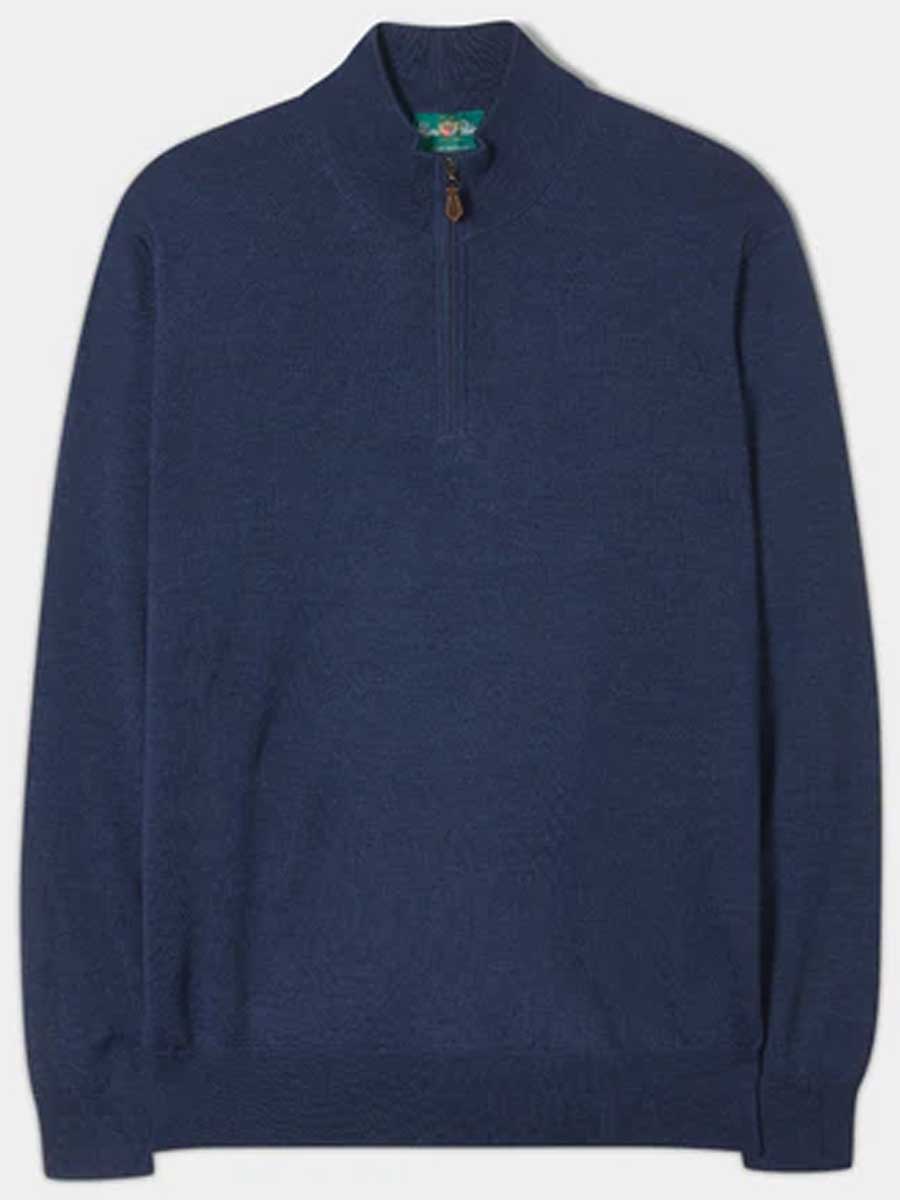 ALAN PAINE Barton 1/4 Zip Merino Wool Sweater - Mens - Indigo