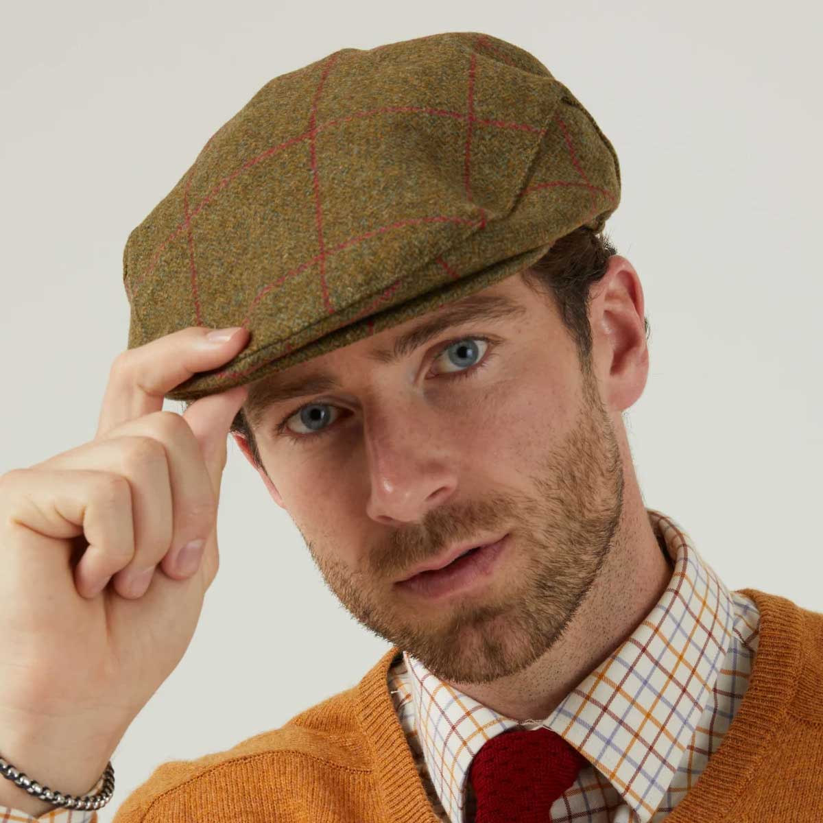 ALAN PAINE Combrook Mens Tweed Flat Cap - Sage - Image 3