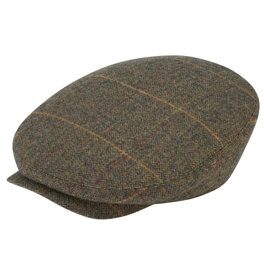 ALAN PAINE Combrook Mens Extended Peak Tweed Flat Cap - Teak