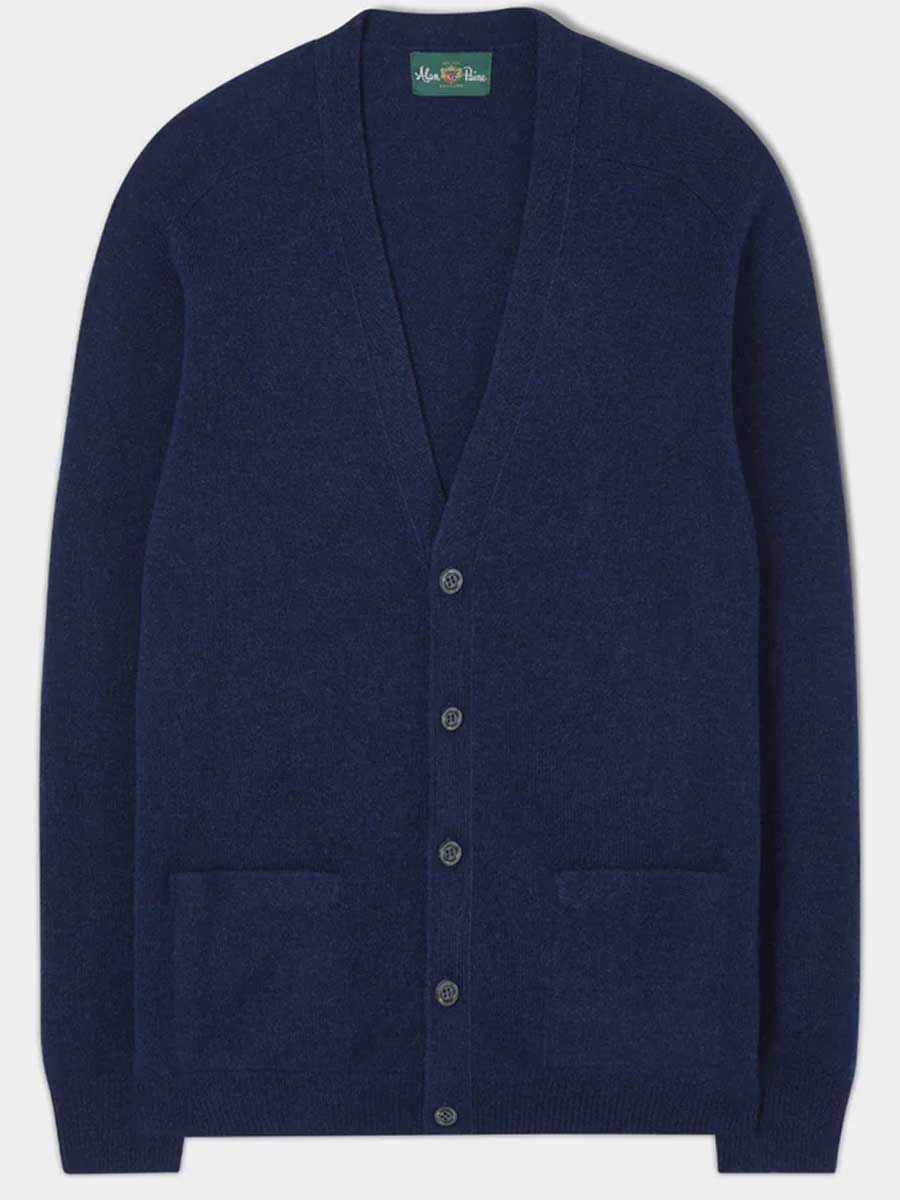 ALAN PAINE Cornwall Lambswool V-Neck Classic Fit Cardigan - Mens - Indigo
