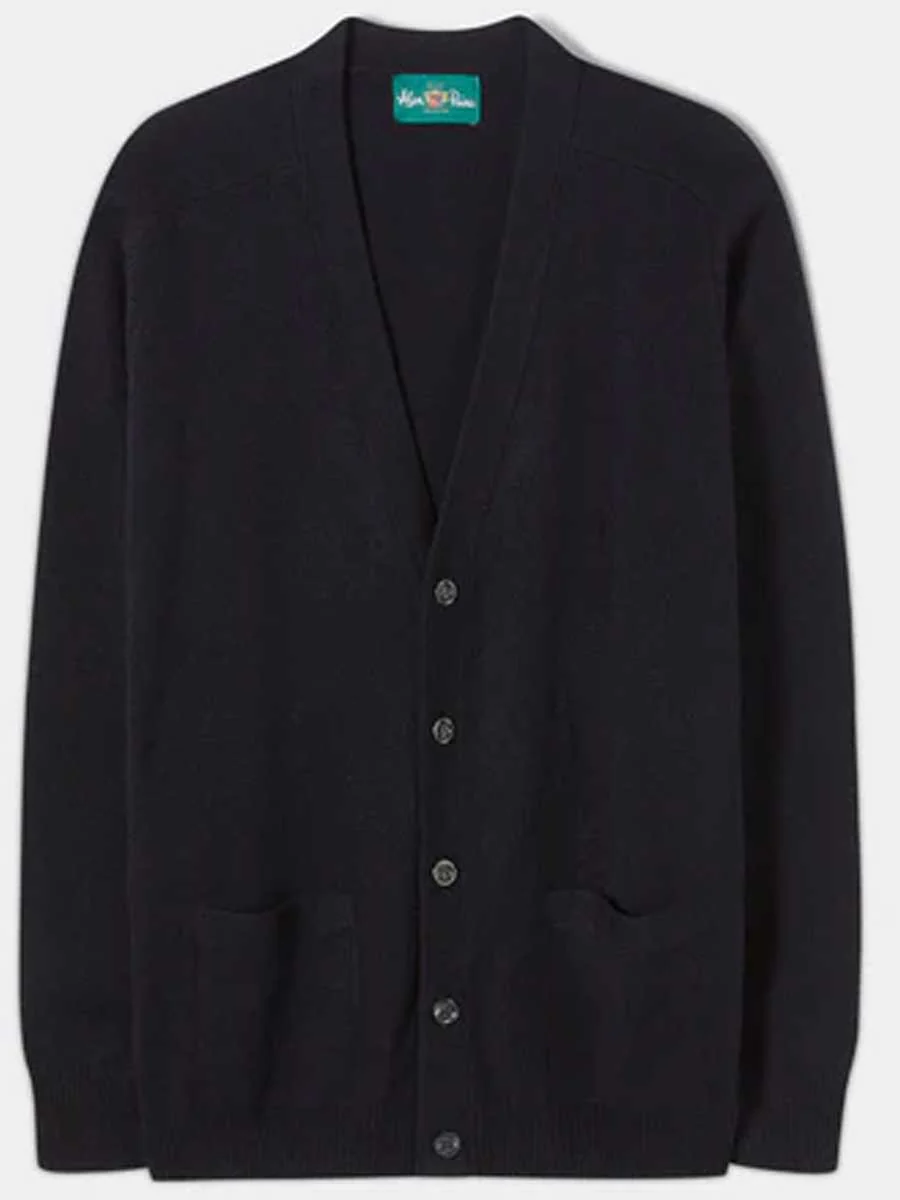 ALAN PAINE Cornwall Lambswool V-Neck Classic Fit Cardigan - Mens - Navy