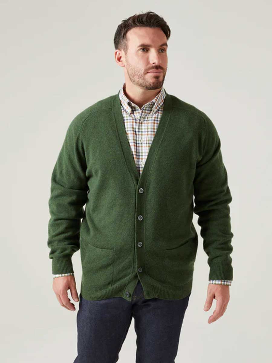 ALAN PAINE Cornwall Lambswool V-Neck Classic Fit Cardigan - Mens - Rosemary - Image 3