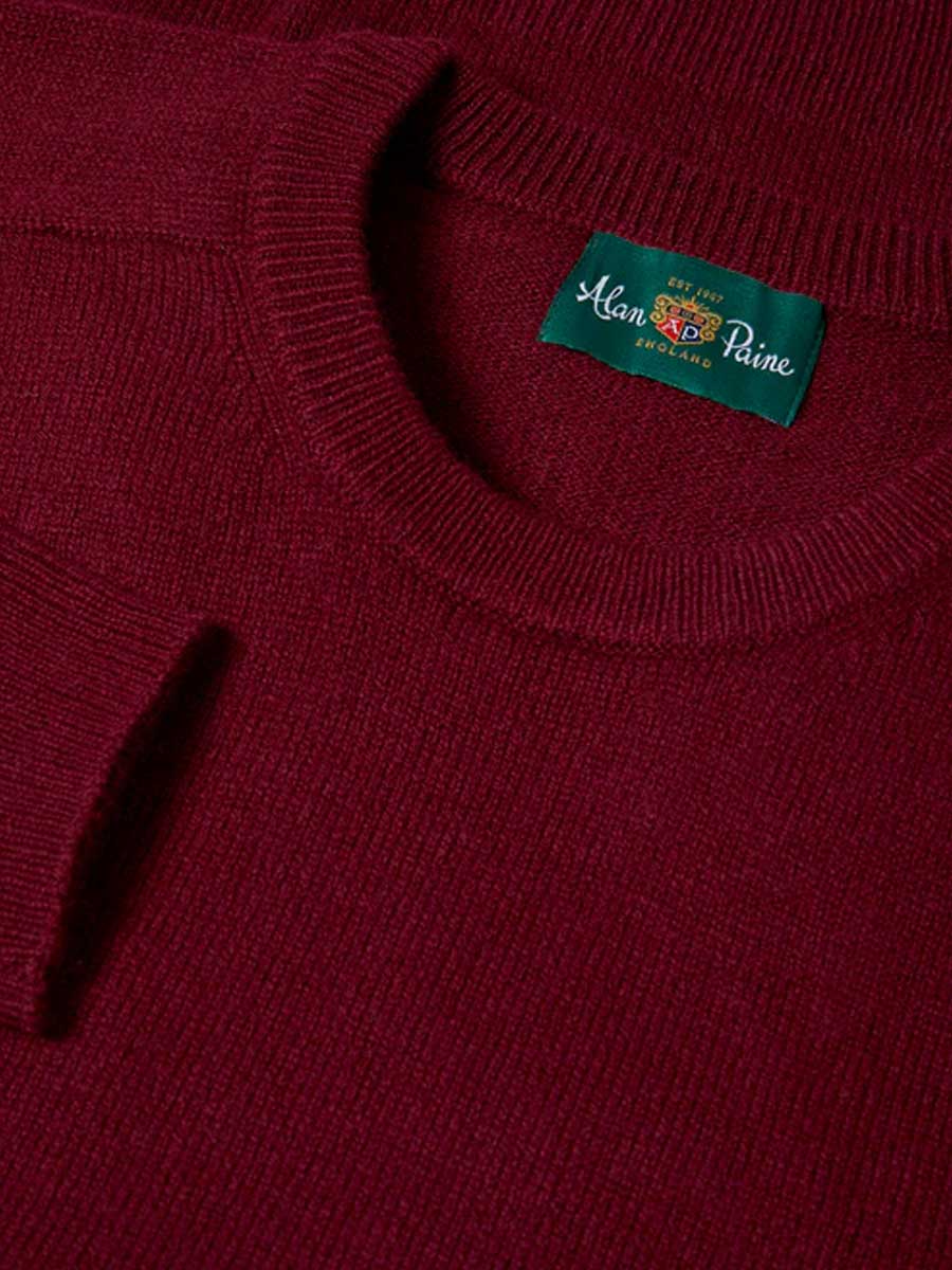 ALAN PAINE Dorset Crew Neck Lambswool Classic Fit Jumper - Mens - Bordeaux - Image 2