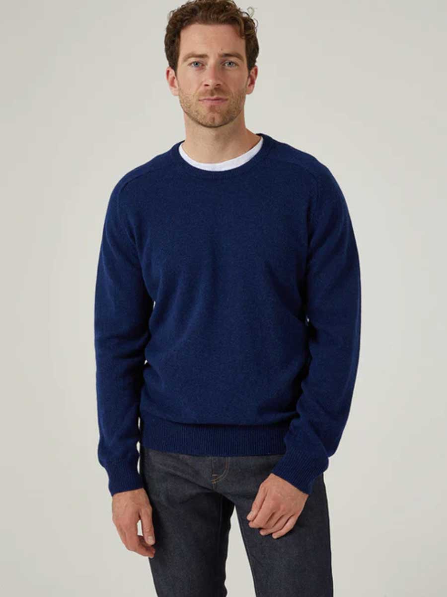 ALAN PAINE Dorset Crew Neck Lambswool Classic Fit Jumper - Mens - Indigo - Image 2