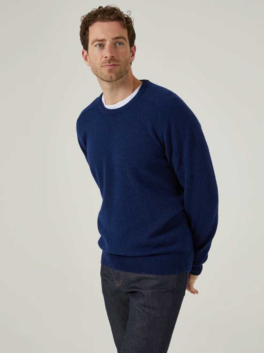ALAN PAINE Dorset Crew Neck Lambswool Classic Fit Jumper - Mens - Indigo - Image 6