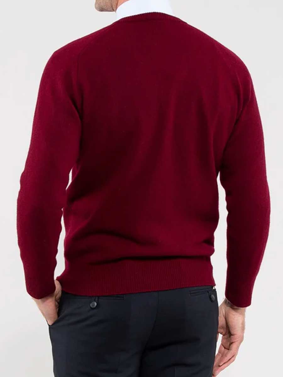 ALAN PAINE Hampshire V Neck Lambswool Classic Fit Jumper - Mens - Bordeaux - Image 4