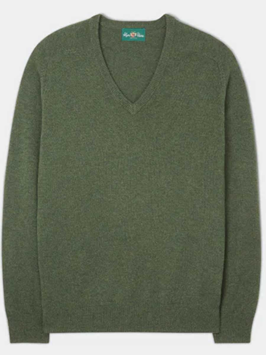 ALAN PAINE Hampshire V Neck Lambswool Classic Fit Jumper - Mens - Rosemary