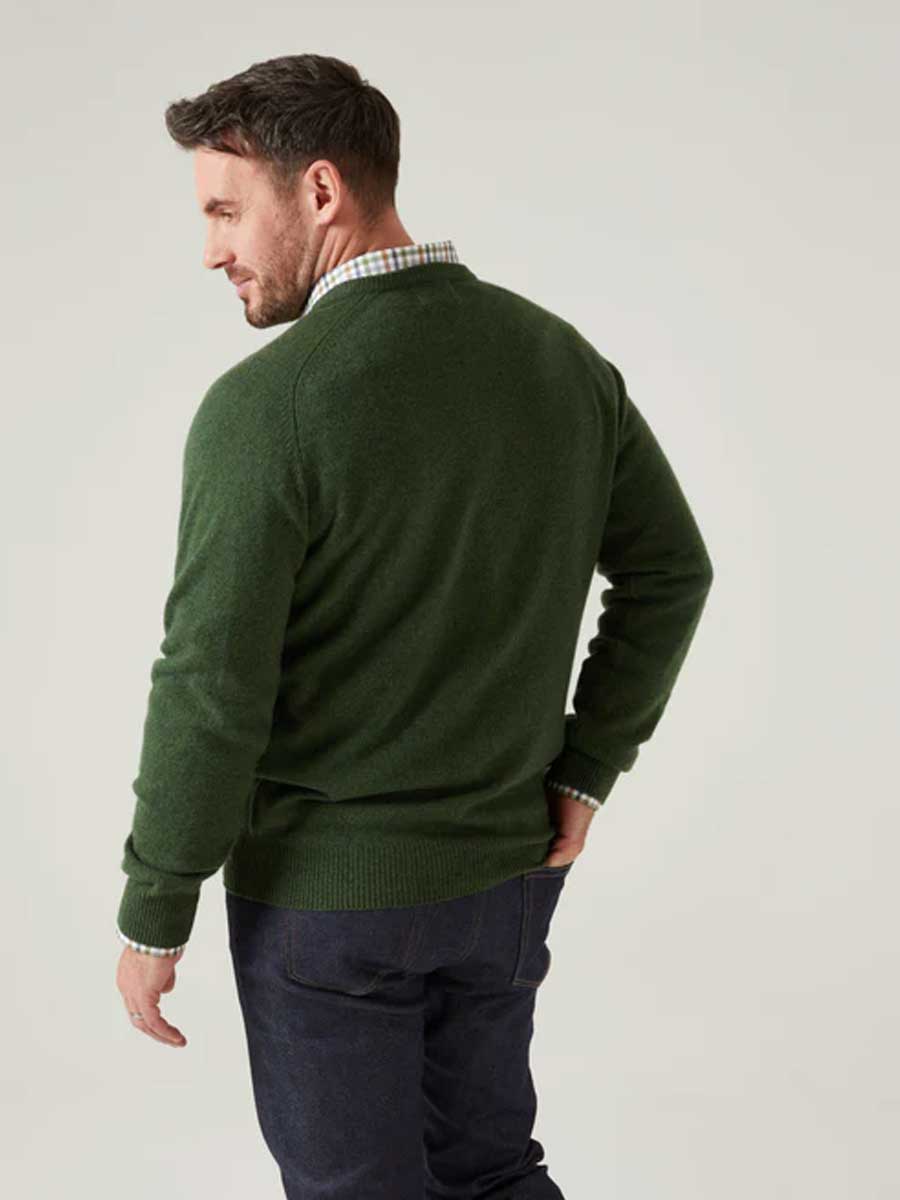 ALAN PAINE Hampshire V Neck Lambswool Classic Fit Jumper - Mens - Rosemary - Image 5