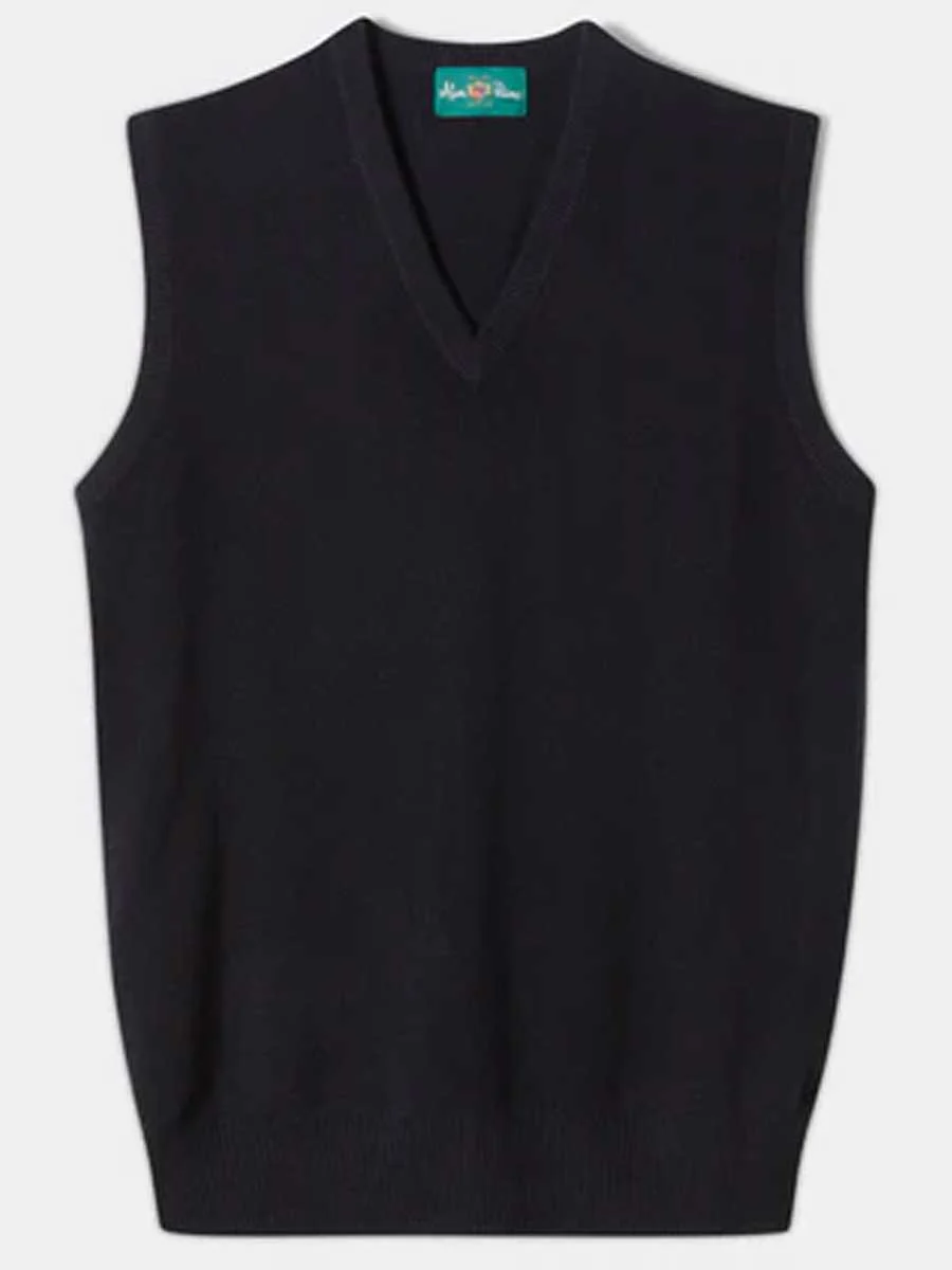 ALAN PAINE Norfolk Lambswool V-Neck Classic Fit Slipover - Mens - Navy