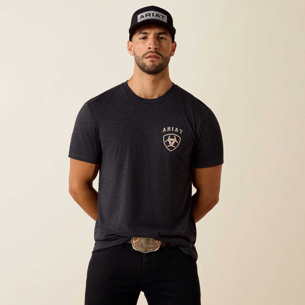 ARIAT American Bison Classic Fit T-Shirt - Mens - Charcoal - Image 3