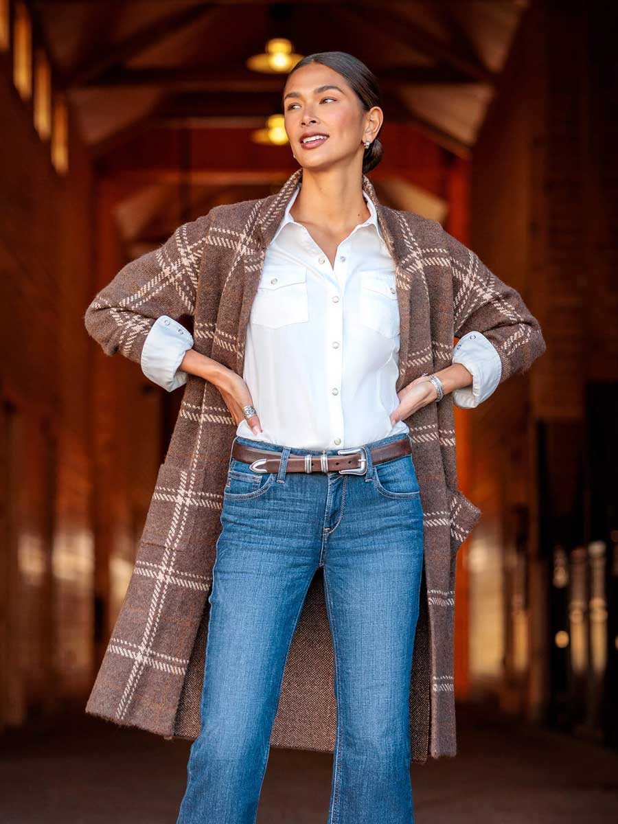 ARIAT Ballston Wool Cardigan - Women's - Sorrel Horse Plaid - Image 2