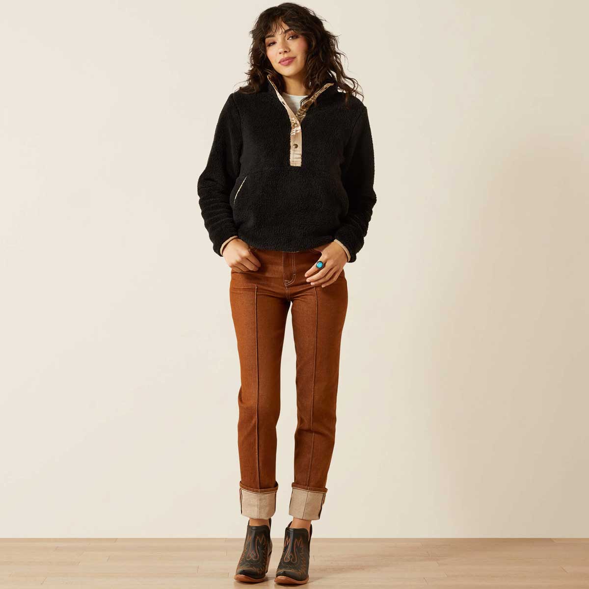 ARIAT Berber Snap Front Sweatshirt - Womens - Black - Image 4
