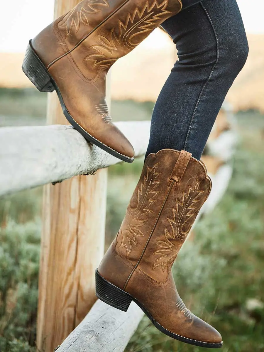 ARIAT Heritage Western R Toe Boots - Womens Cowgirl - Distressed Brown - Image 2