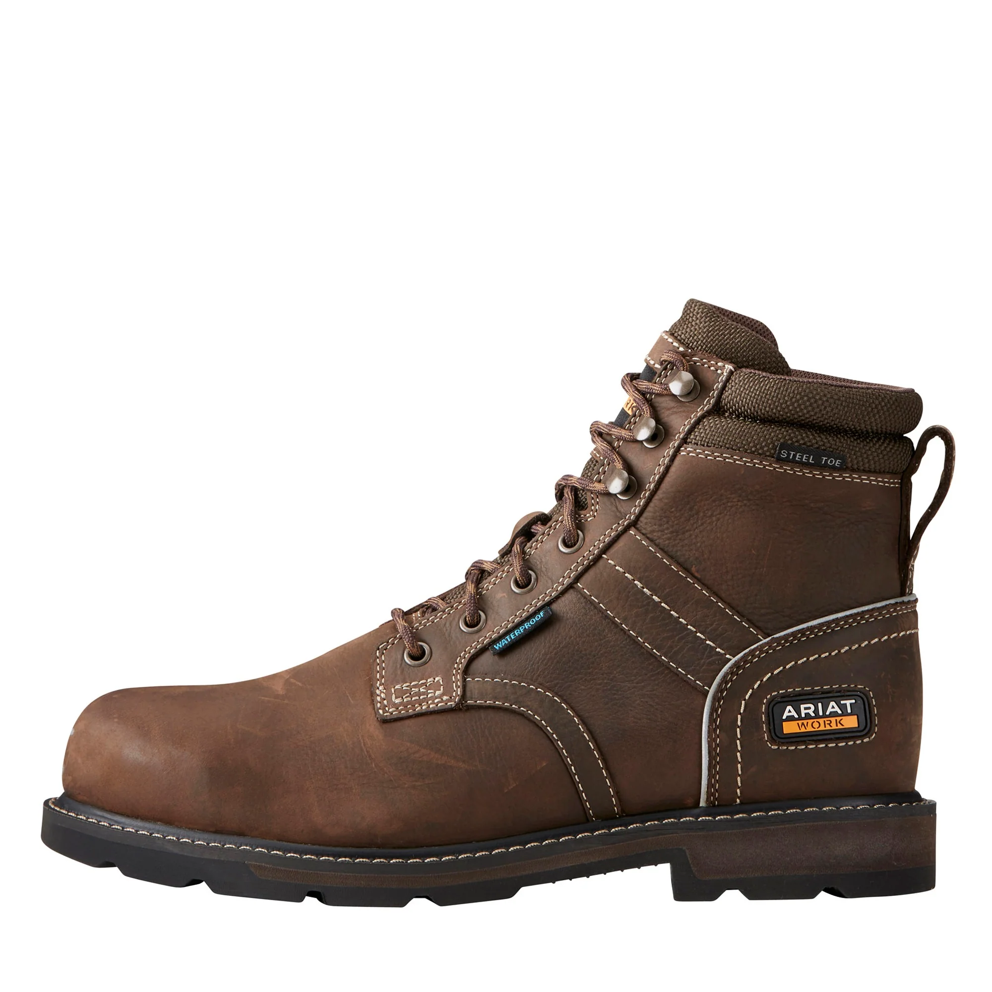 ARIAT Groundbreaker 6" Lace Work Boots - Mens H2O Steel Toe Cap - Dark Brown - Image 3