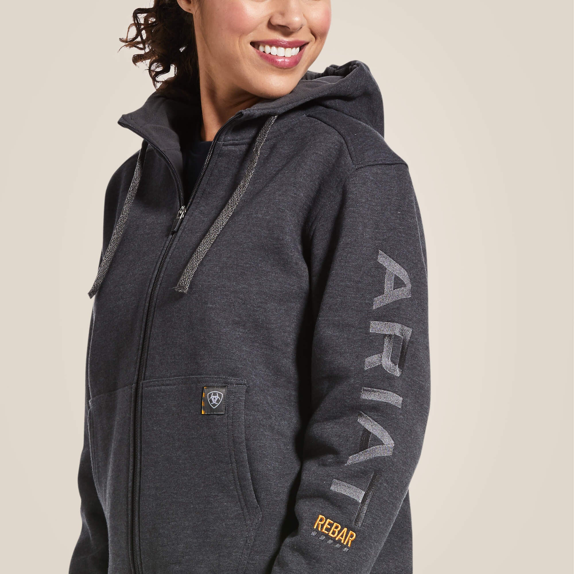 ARIAT Rebar All-Weather Full Zip Hoodie - Womens - Charcoal Heather - Image 5