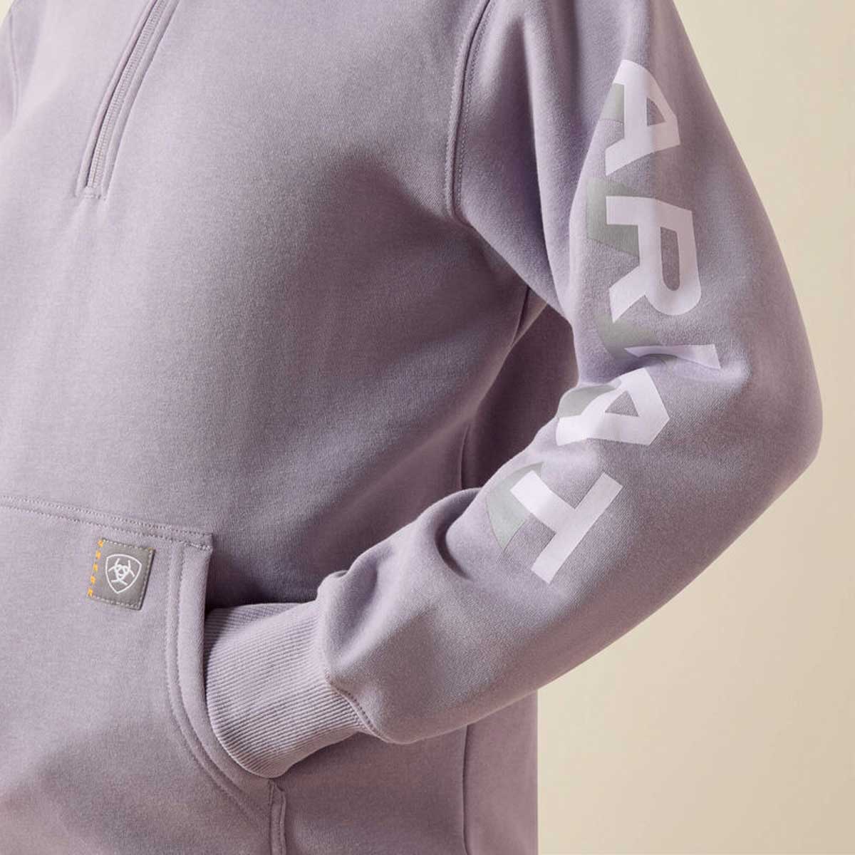 ARIAT Rebar Lightweight Logo Half-Zip Hoodie - Womens - Purple Ash / Thistle - Image 3