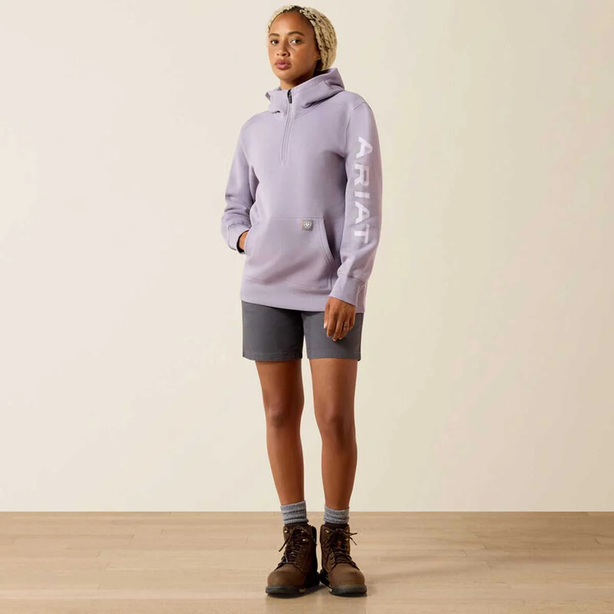 ARIAT Rebar Lightweight Logo Half-Zip Hoodie - Womens - Purple Ash / Thistle - Image 4