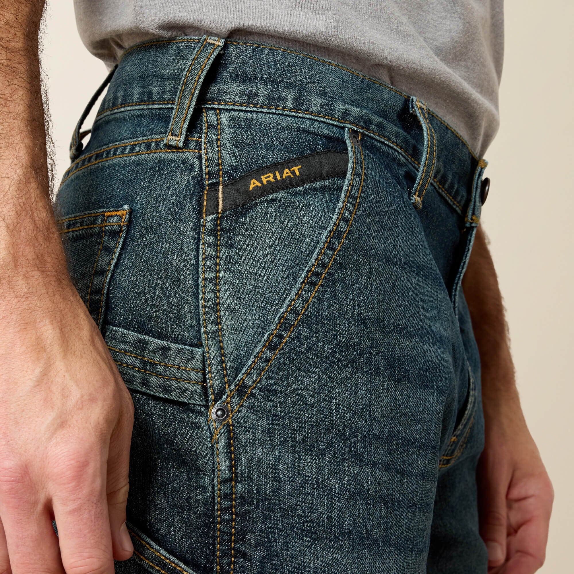 ARIAT Rebar M7 DuraStretch Workhorse Denim Jeans - Men's Slim Straight Leg - McCoy Blue - Image 2