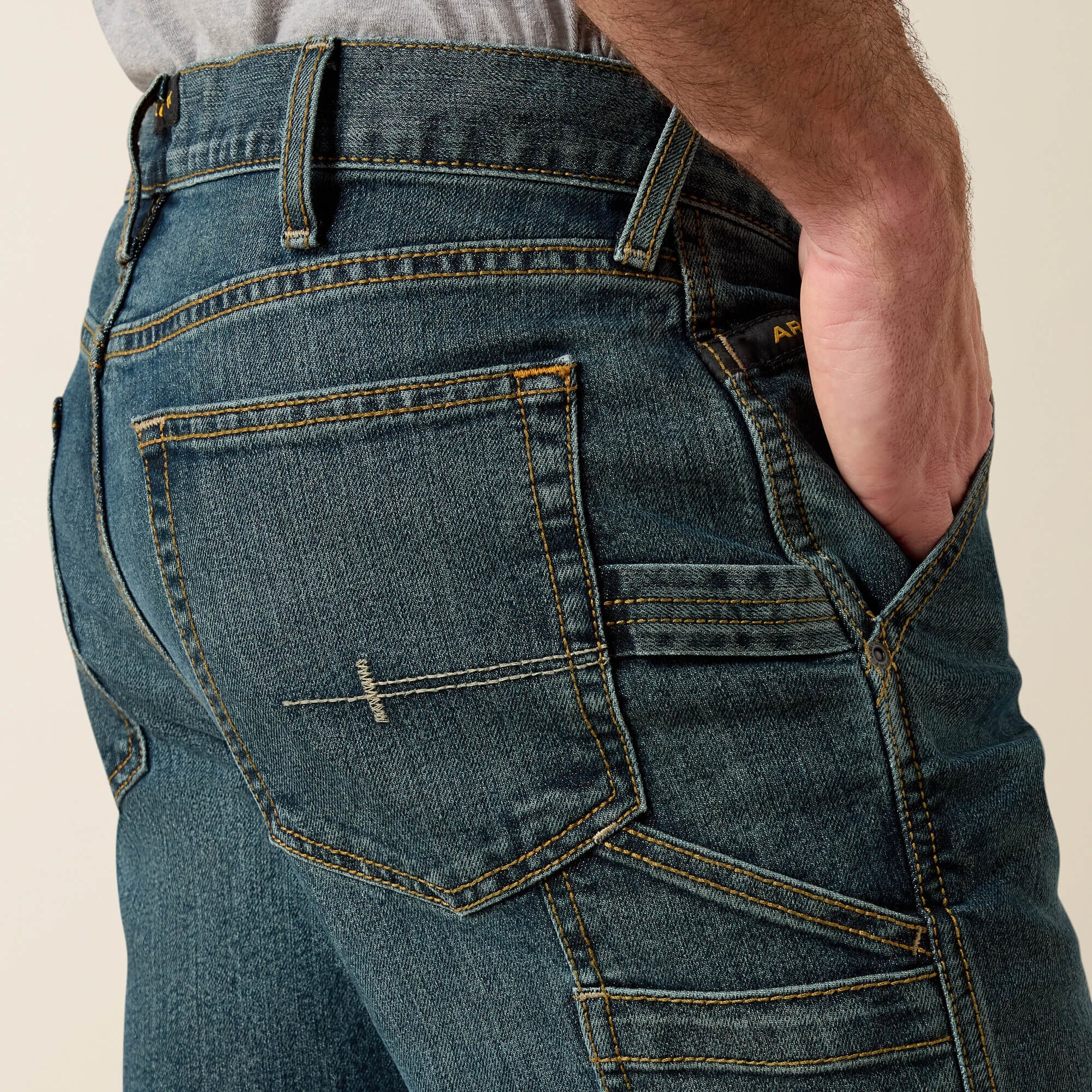 ARIAT Rebar M7 DuraStretch Workhorse Denim Jeans - Men's Slim Straight Leg - McCoy Blue - Image 4