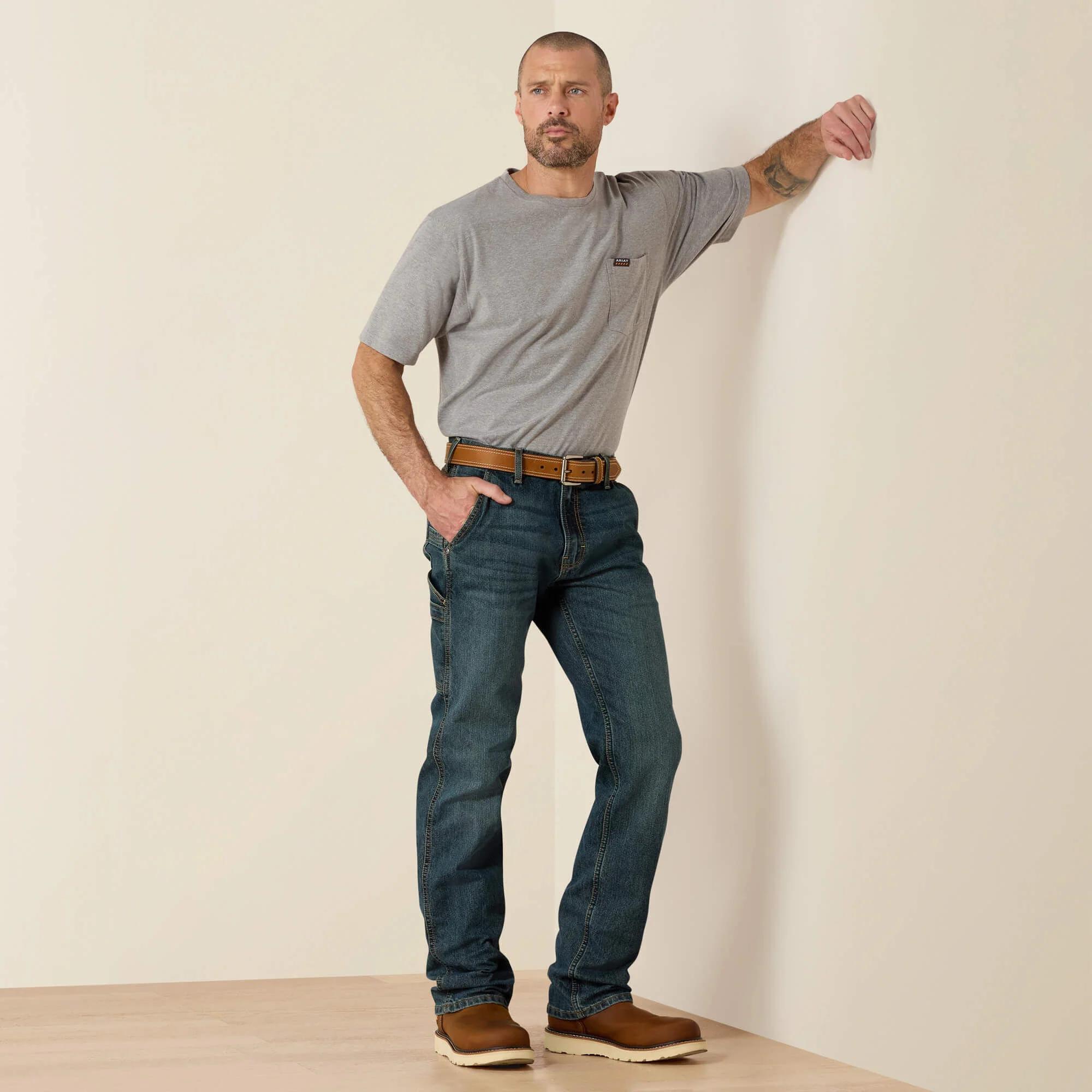 ARIAT Rebar M7 DuraStretch Workhorse Denim Jeans - Men's Slim Straight Leg - McCoy Blue - Image 5