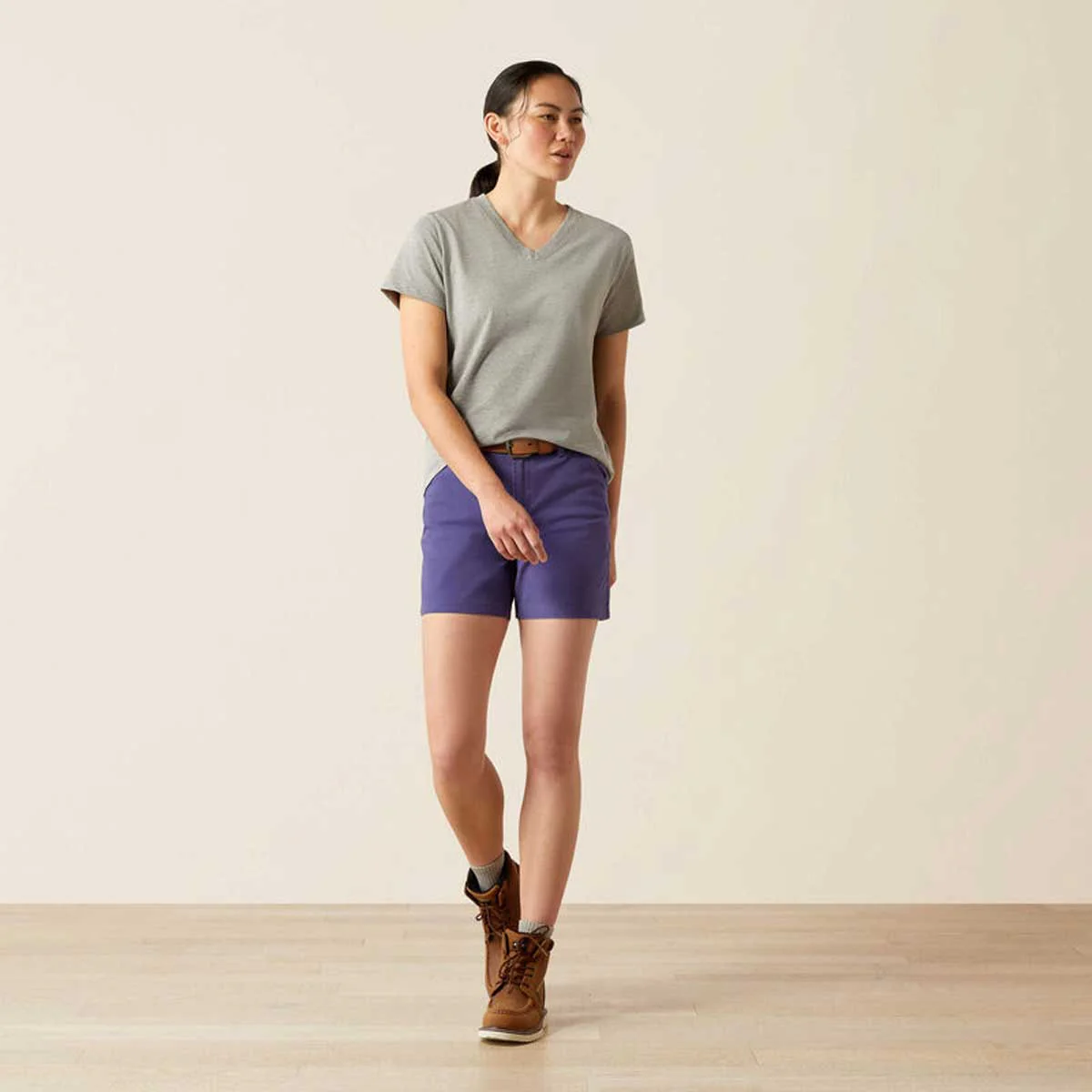 ARIAT Rebar Strong Cotton V-Neck T-Shirt - Womens - Heather Grey - Image 3