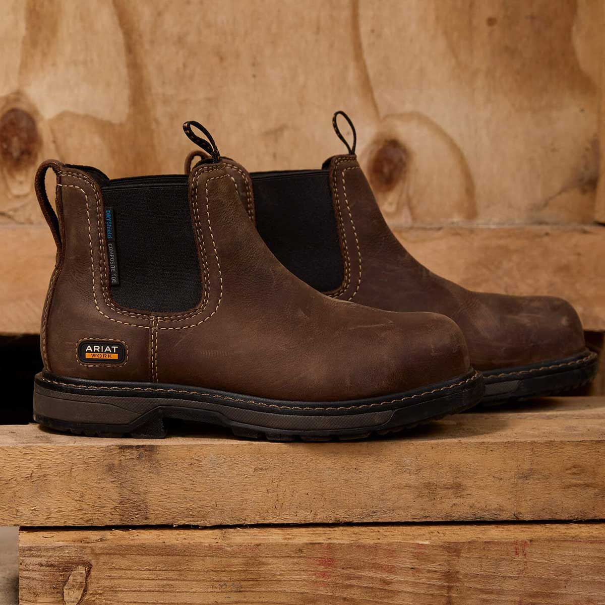 ARIAT Riveter Chelsea Waterproof Work Boots – Women's Composite Toe – Dark Brown - Image 2