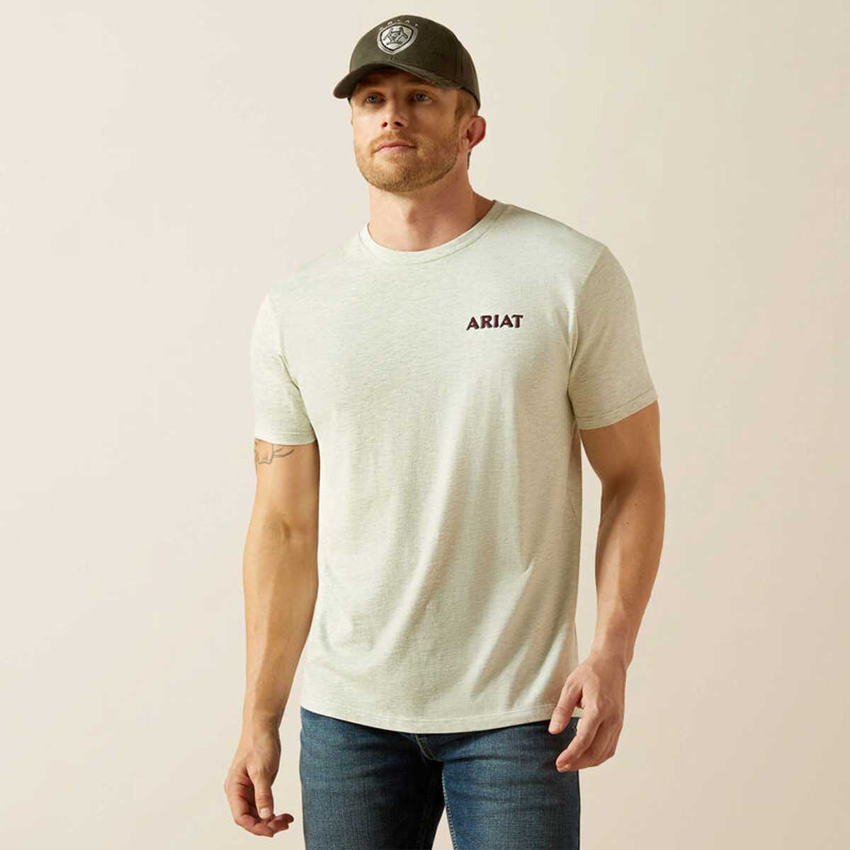 ARIAT Straight Shooter T-Shirt - Mens - Oatmeal Heather - Image 3