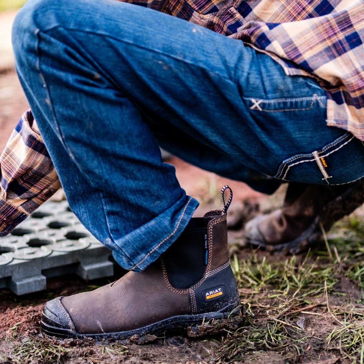 ARIAT Treadfast Chelsea Work Boots - Mens Waterproof Steel Toe Cap - Dark Brown - Image 2