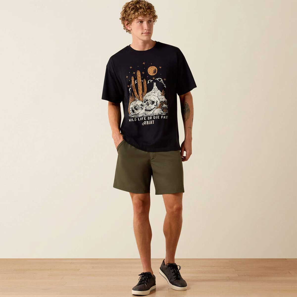 ARIAT Wild Life Boxy T-Shirt - Mens - Washed Black - Image 3