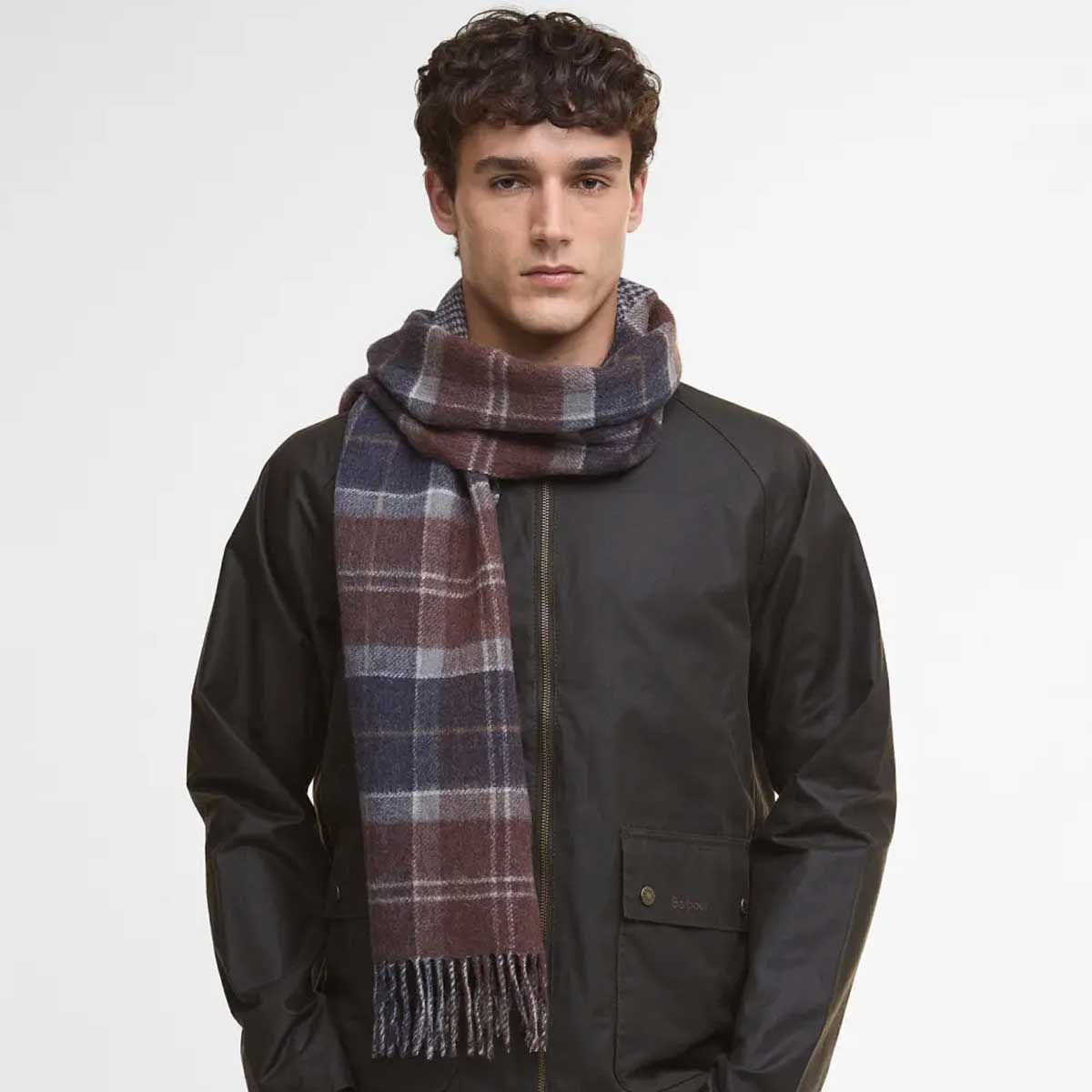 BARBOUR Dramside Reversible Lambswool Scarf - Midnight Oak Tartan - Image 2