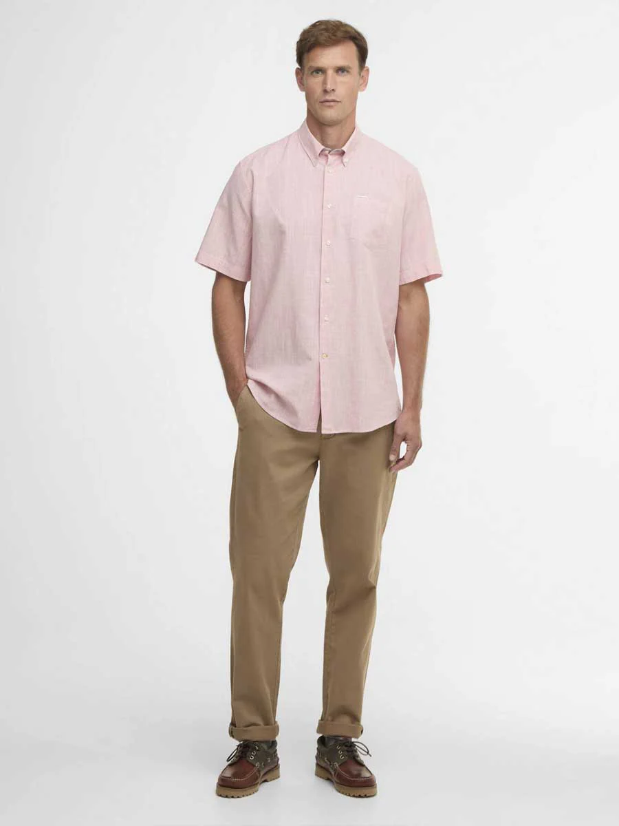 BARBOUR Fleming Linen Blend Short Sleeved Shirt - Mens - Pink - Image 4