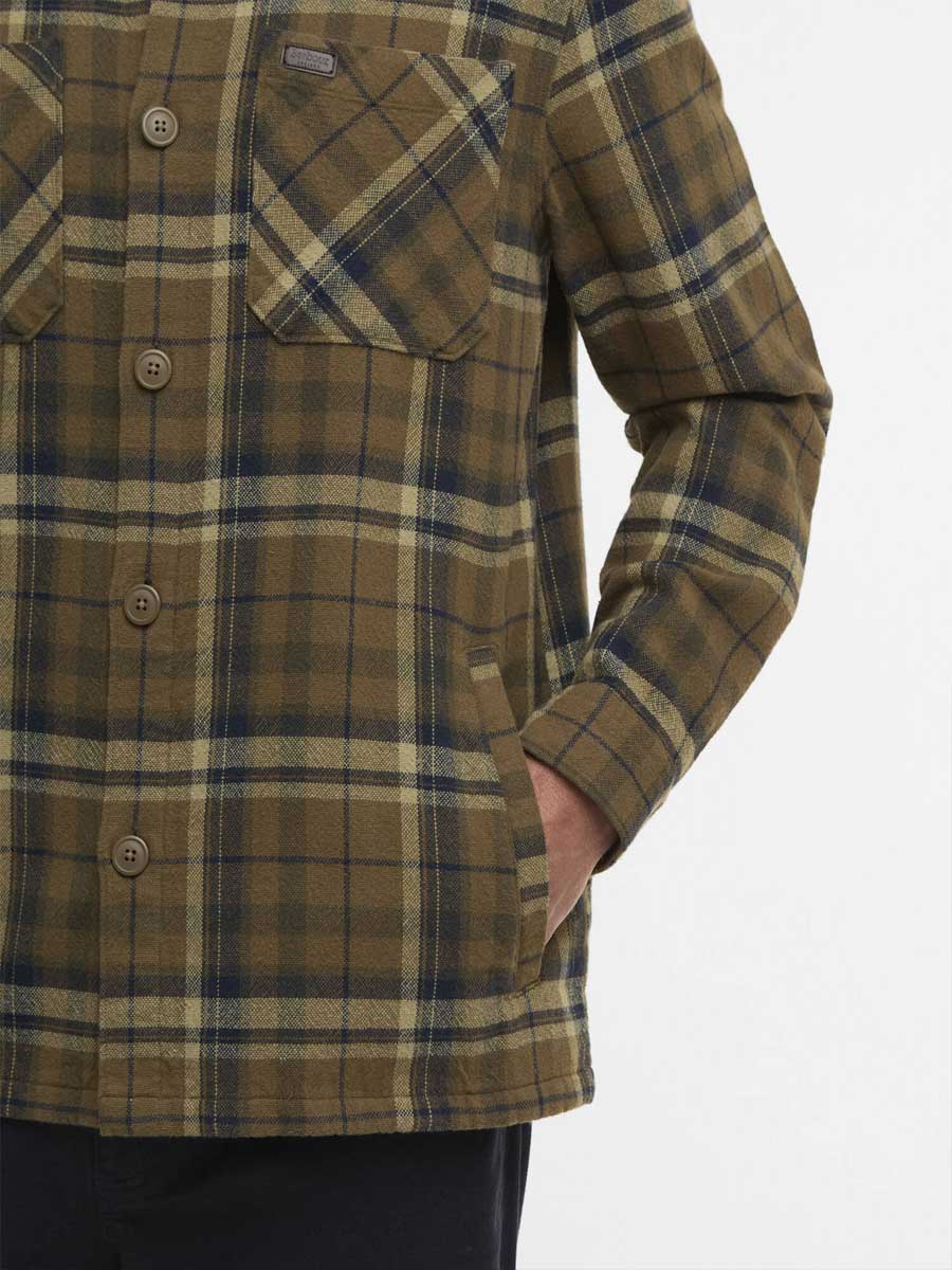 BARBOUR Men's Trent Checkered Overshirt - Olive - Image 4