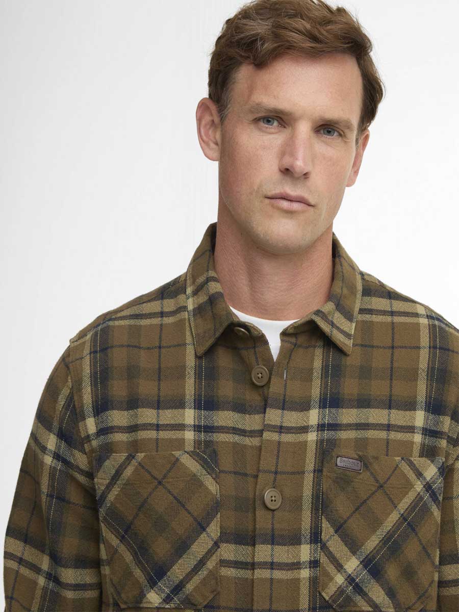 BARBOUR Men's Trent Checkered Overshirt - Olive - Image 5