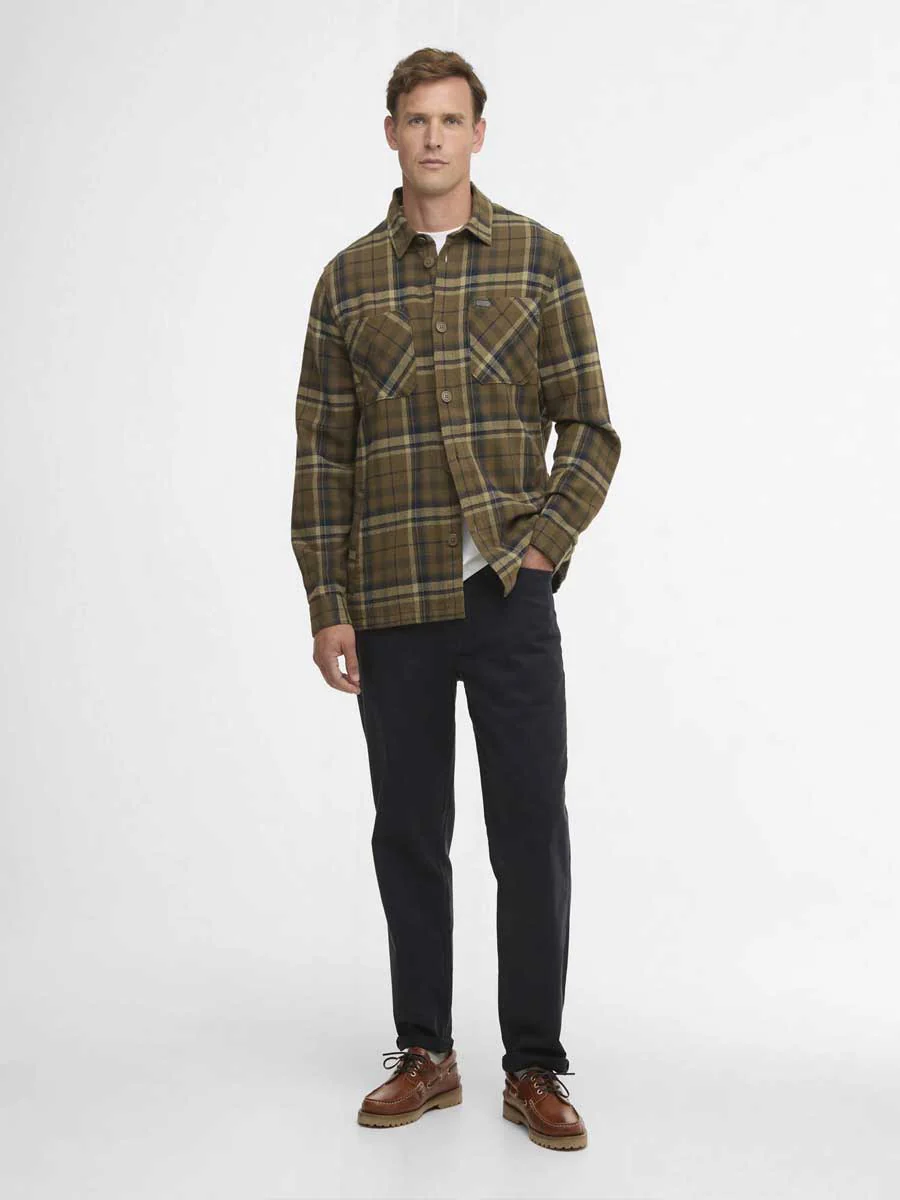 BARBOUR Men's Trent Checkered Overshirt - Olive - Image 6