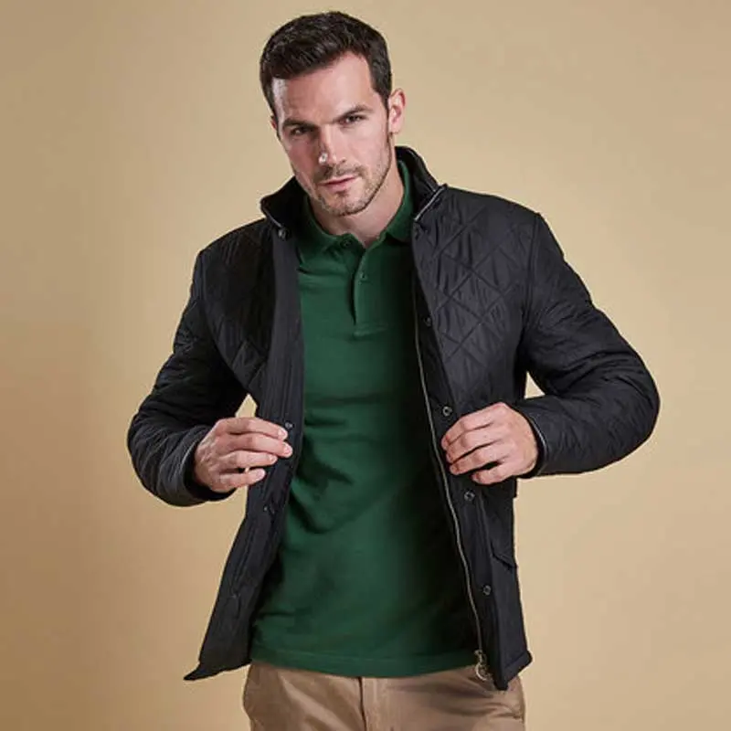 BARBOUR Powell Quilted Jacket with Fleece Lining - Mens - Black - Image 8