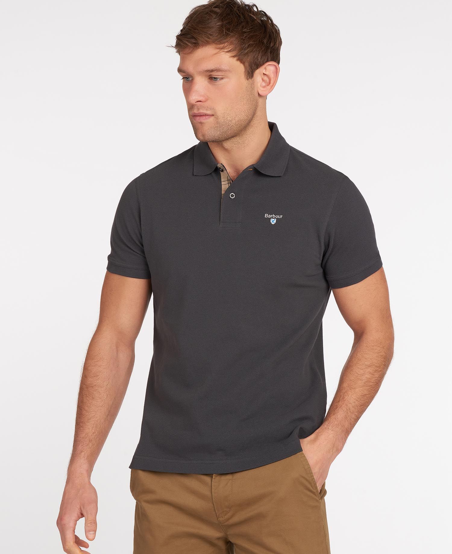 BARBOUR Tartan Pique Polo Shirt - Men's - Navy/Dress