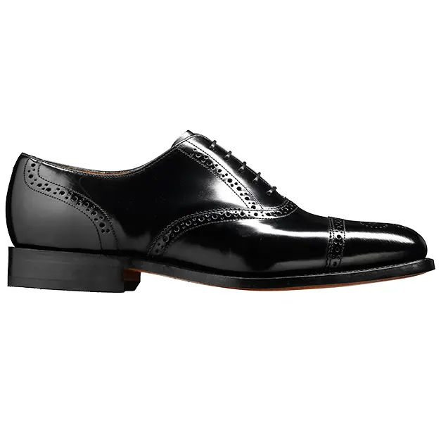 BARKER Alfred Shoes - Mens Semi Brogue Oxford - Black Hi-Shine - Image 3