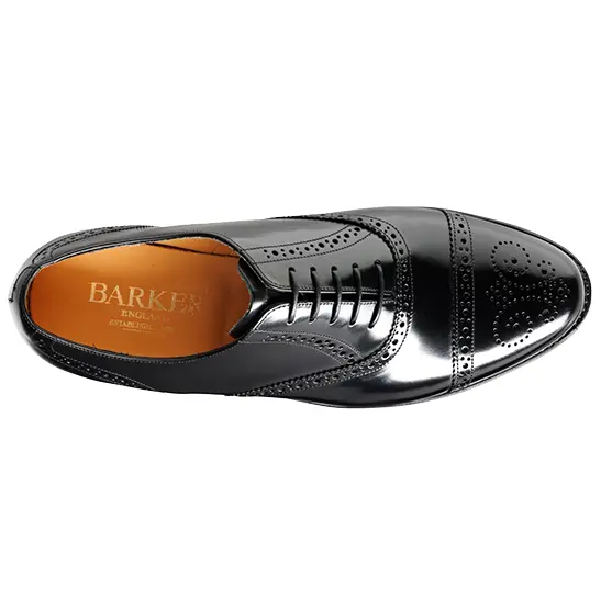 BARKER Alfred Shoes - Mens Semi Brogue Oxford - Black Hi-Shine - Image 4