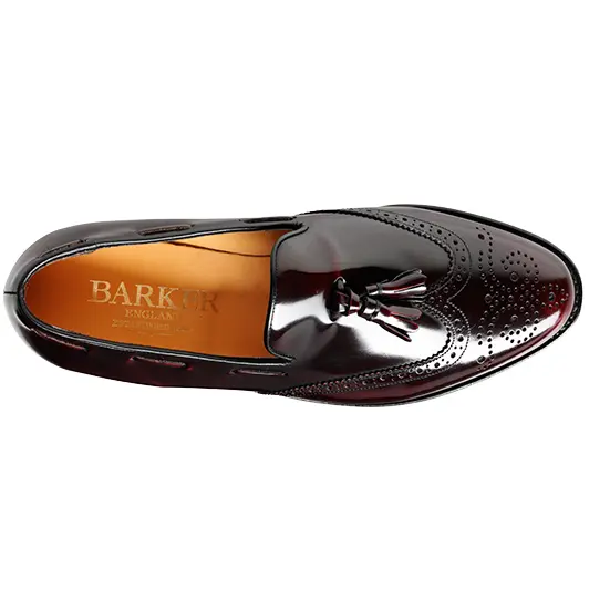 BARKER Clive Shoes – Mens Tassel Brogue Loafers – Burgundy Hi-Shine - Image 3