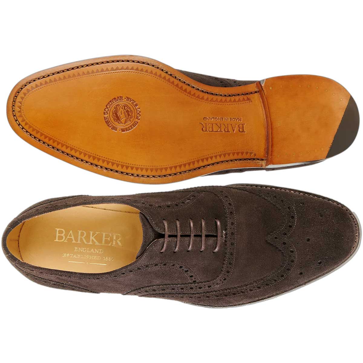 BARKER Malton Shoes - Mens Oxford Brogue - Ebano Suede - Image 4