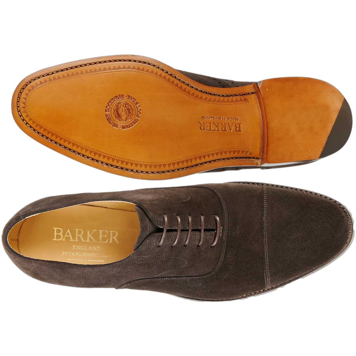 BARKER Malvern Shoes - Mens Toe Cap Oxford - Ebano Suede - Image 4