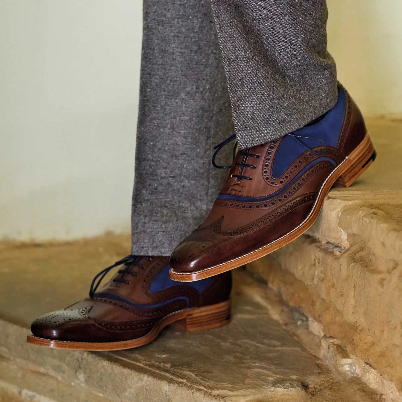 BARKER McClean Shoes - Mens Brogue - Ebony Hand Painted & Navy Suede - Image 2