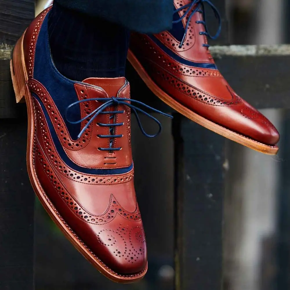 BARKER McClean Shoes - Mens Brogue - Rosewood & Navy Blue Suede - Image 2