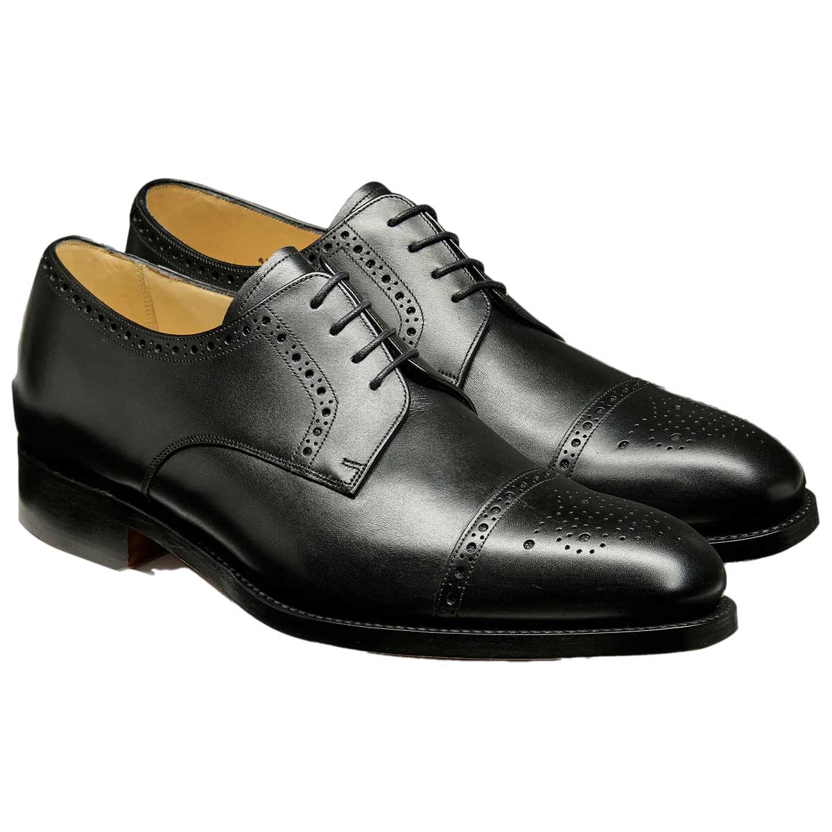 BARKER Mowbray Shoes – Mens Semi-Brogue Oxford – Black Calf - Image 2